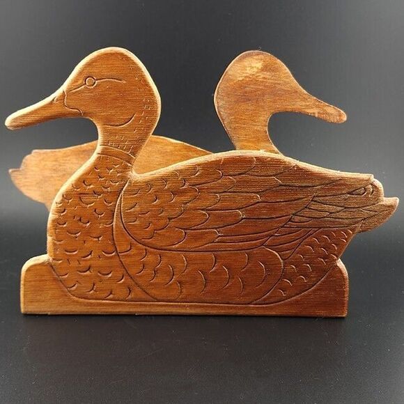 Vintage Wood Duck Napkin Holder Desk Caddy Country Rustic Folk Art - Picture 2 of 7